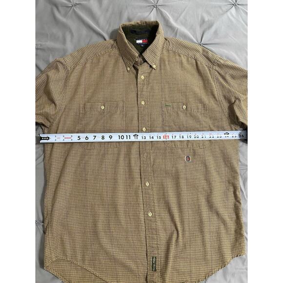Tommy Hilfiger Men’s Shirt Sz L Tan Plaid Front Pockets Long Sleeve Button Down - Picture 10 of 15